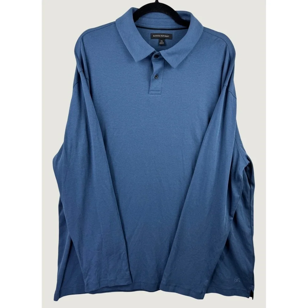 Banana Republic Polo‎ Shirt Mens XXL Blue Long Sleeve Cotton Casual Preppy Soft